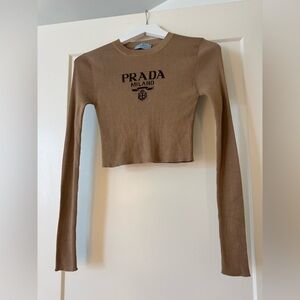 Prada cropped silk sweater with logo